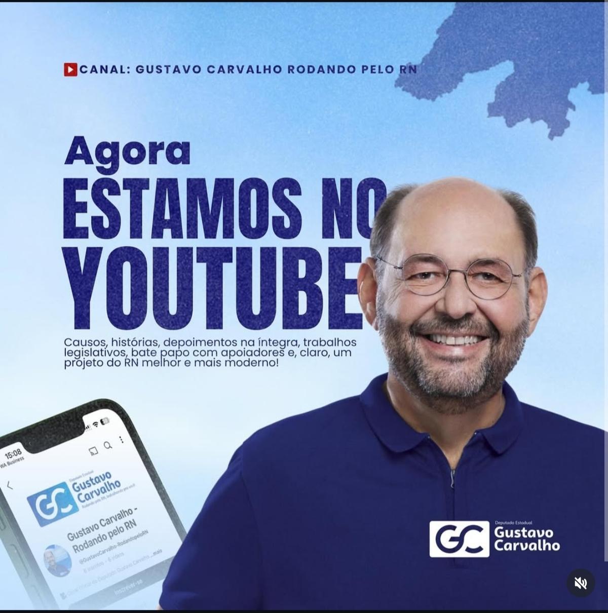 Deputado Gustavo Carvalho lança canal no YouTube para aproximar o mandato da população potiguar
