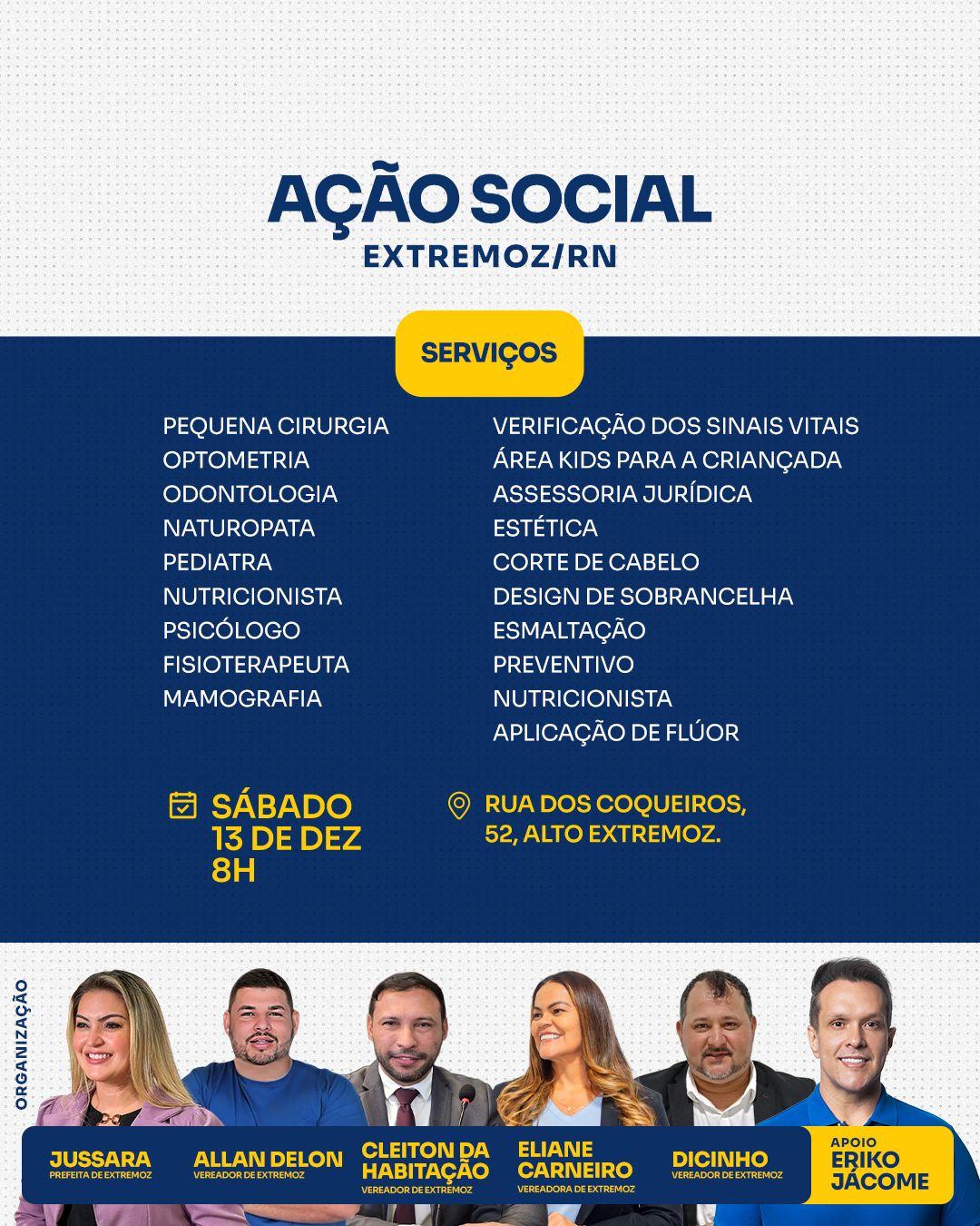 Grande Ação Social vai movimentar Extremoz no dia 13 de dezembro