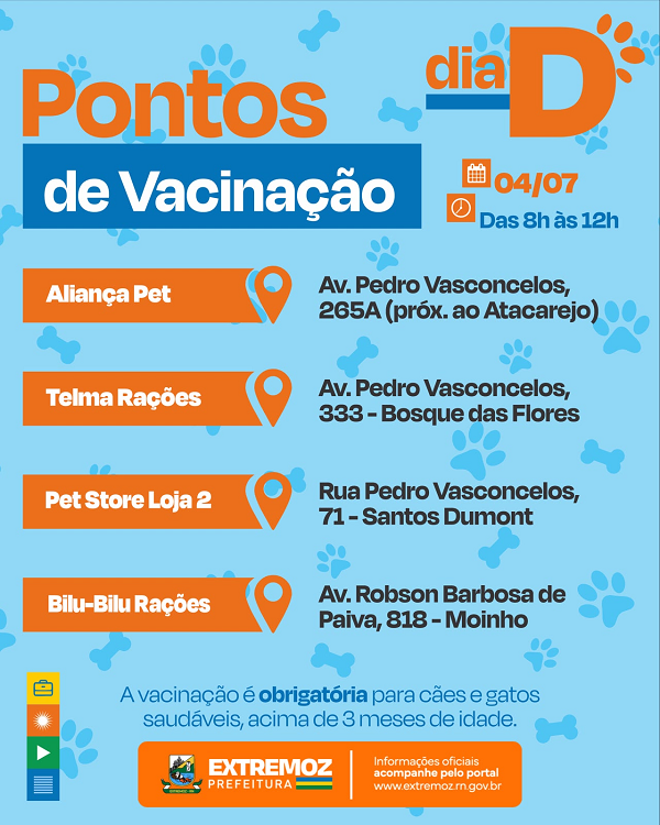 Prefeitura de Extremoz divulga cronograma da Campanha de Vacinação Antirrábica 2026