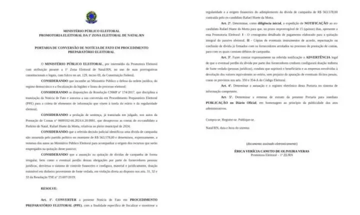 Ministério Público abre procedimento para apurar dívida de campanha de Rafael Motta